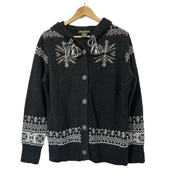 Eddie Bauer Fair Isle Wool Blend Cardigan Sweater Size XXL Black Cabincore - Picture 1 of 9